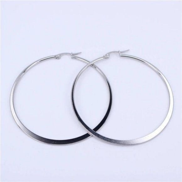 NEW 18K White Gold 2.36” Round Hoop Earrings - Picture 4 of 5
